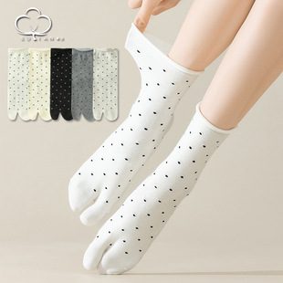 Two Toe Socks Women's Mid-length Socks Summer Thin Japanese Cute Toe Socks Women's Fashionable Dot Curled Two-finger Socks