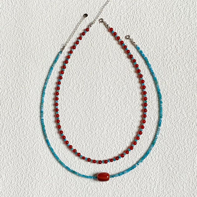 Flowers ~ Retro Atmosphere Clavicle Chain Women's Red and Blue Beaded Ins Niche Design Elegant Neck Chain Necklace Flowers ~ Retro Atmosphere Clavicle Chain Women's Red and Blue Beaded Ins Niche Design Elegant Neck Chain Necklace