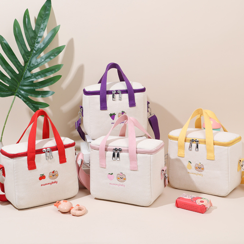 跨境熱銷亞馬遜新款刺繡便當包保溫保冷大容量外出旅行便攜午餐包