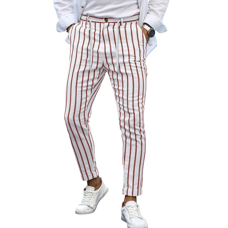 New Men's Striped Folded Casual Pants Business Formal Dress Suit Pants Fashion Drawstring Street Trousers Male_voghion.com