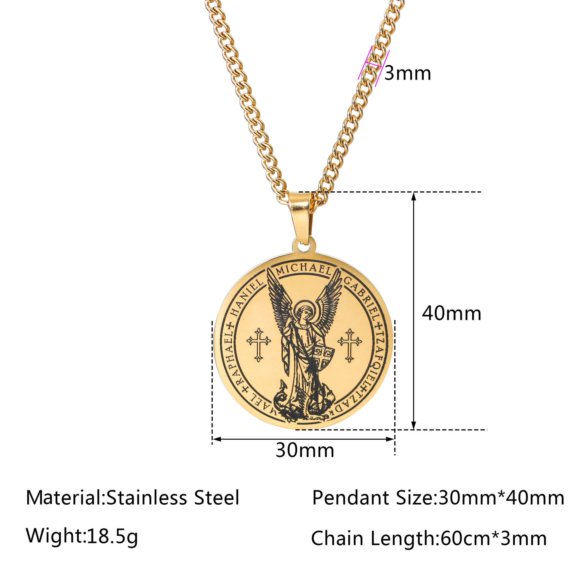 22g Weight Pendant Necklace Classification Hip-hop Angel Stainless Steel Plating Men's Pendant Necklace