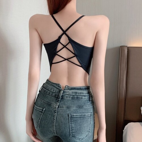 Summer new style ice silk beautiful back camisole women's short cross sexy bottoming wrap bra with tube top