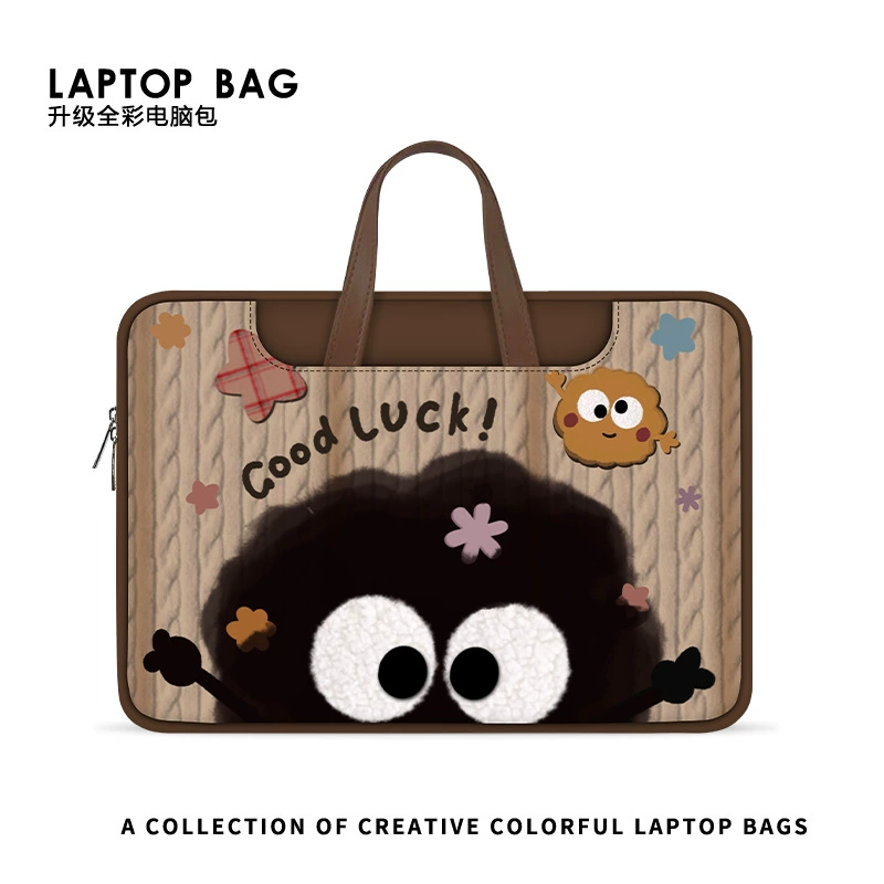 Черная меховая сумка с рисунком из мультфильма, сумка для компьютера, женская сумка Apple 14inch Lenovo Huawei 15.6inch для хранения ноутбука и планшета