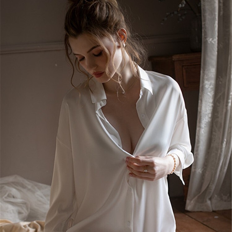 Pajamas for Women Summer 2025 New Internet Celebrity Style Chiffon Large Size Thin High-End Long-Sleeved Large Size Shirt Nightgown