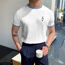外贸2022新款男装  亚马逊夏季男士白色短袖t恤 刺绣针织衫FF0015