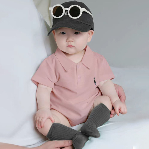 New summer knight lapel short-sleeved one-piece suit for boys and babies handsome summer polo shirt, baby climbing clothes, ha clothes