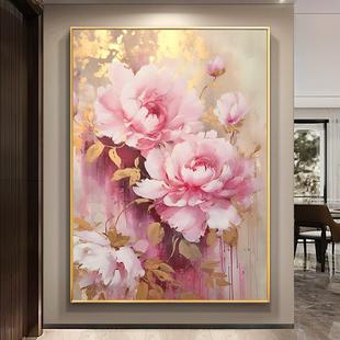 Purely Hand-Painted Oil Painting, Rich Peony Entrance Decoration Painting, Modern High-End Living Room Background Wall Texture Restaurant Hanging Painting