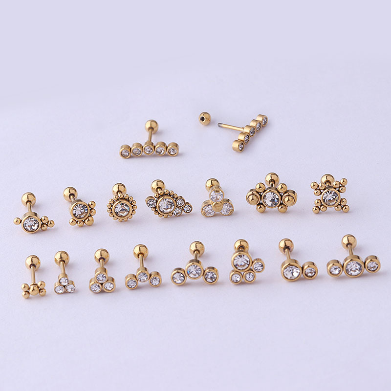 Unisex Fashion Round Stainless Steel Metal Ear Studs Plating Inlay Zircon