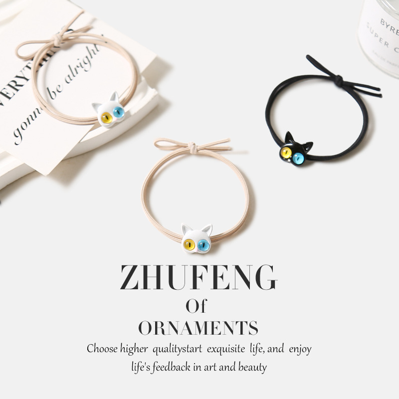 Dos colores pupila ojo grande gato cabeza cuerda hembra lindo de dibujos animados japonés y coreano simple todo partido aleación cabeza chica pelo corbata tocado