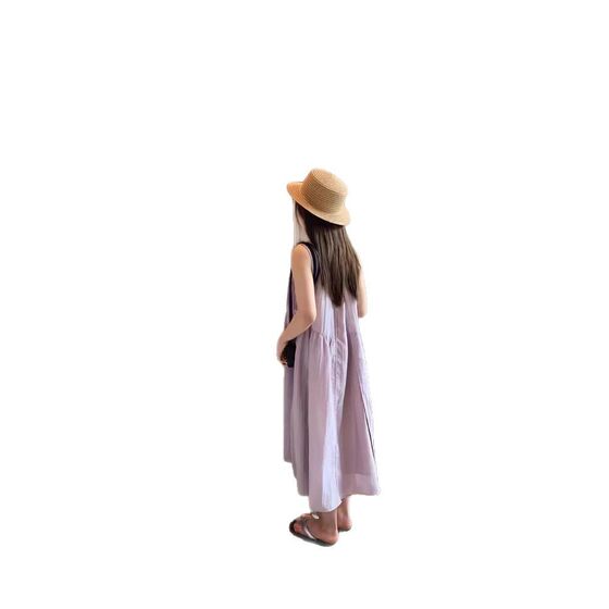 Girls' Solid Color Fashionable Sleeveless dress Big Children's Summer New Gentle Comfortable All-match Elegant Slip Skirt Trendy