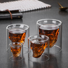 批發創意雙層骷髏頭杯ins咖啡威士忌雞尾酒杯異形透明玻璃杯