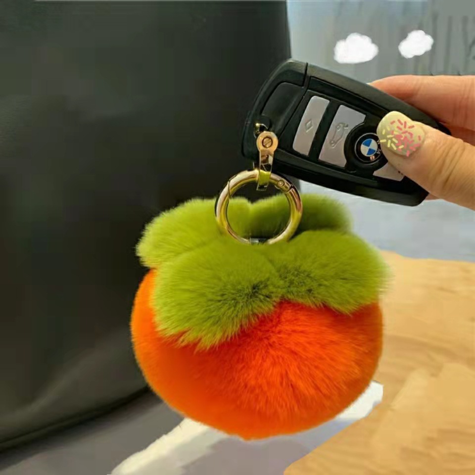 Imitación de piel de conejo Rex buena cosa sucedió Caqui colgante de peluche bola llavero bolsa de joyería teléfono móvil adornos hechos a mano de piel