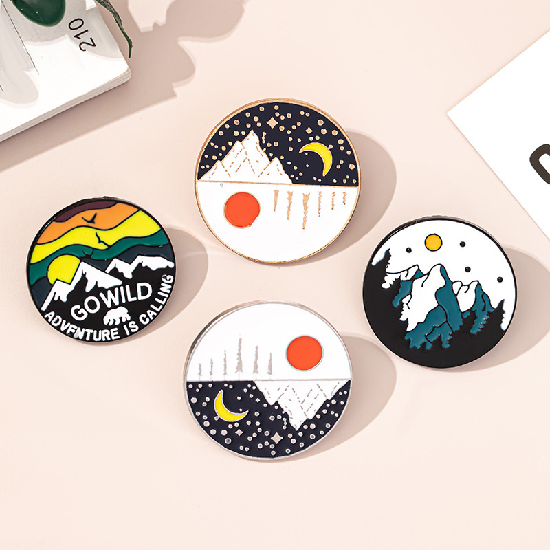 Sunset West Mountain Iceberg Sun Moon Metal Brooch Creative Cartoon Cute Badge Men and Women Couple Nail Decoration Fixed Sunset West Mountain Iceberg Sun Moon Metal Brooch Creative Cartoon Cute Badge Men and Women Couple Nail Decoration Fixed