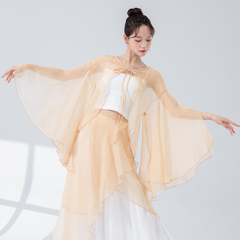 女性用クラシックダンスパンツ、古代風ワイドレッグパンツ、パフォーマンスステージ衣装、練習着、中国現代民族舞踊エレガントガーゼパンツ|undefined