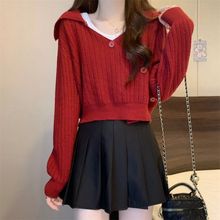 秋冬氛围感红色高腰短款毛衣秋冬日系软妹宽松新款长袖针织衫上衣