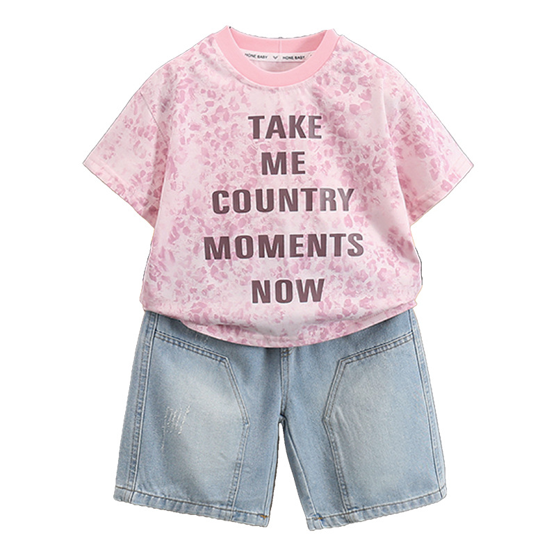 7359 Ropa para niños Traje para niños Verano 2025 Nuevos niños Coreanos Camiseta de manga corta Pantalones Bebé guapo Verano 6