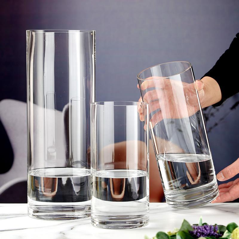 简约加厚透明玻璃圆柱形直筒花瓶高花瓶机吹高花瓶婚庆园艺摆件