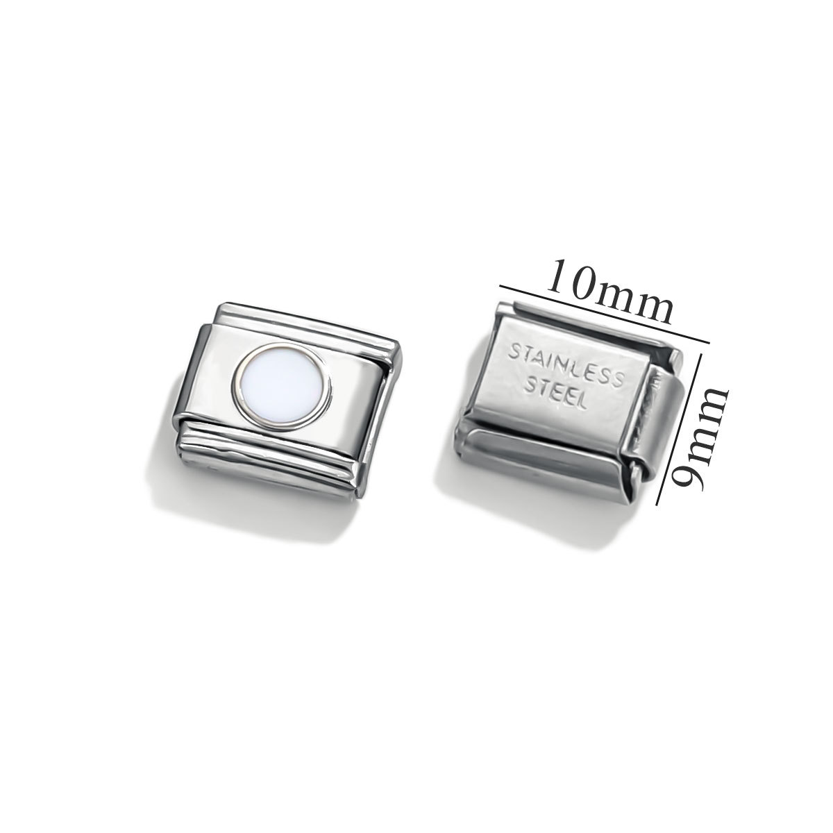 Módulo de acero inoxidable italiano pulsera cuadrada puntos esmalte módulo brillante elástico DIY accesorios de pulsera granular