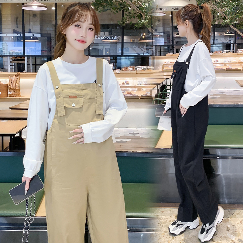 Maternity Overalls Spring & Fall New Fashion Outer Wear Large Size Overalls Overalls Loose Straight Pants Women's Casual Suit