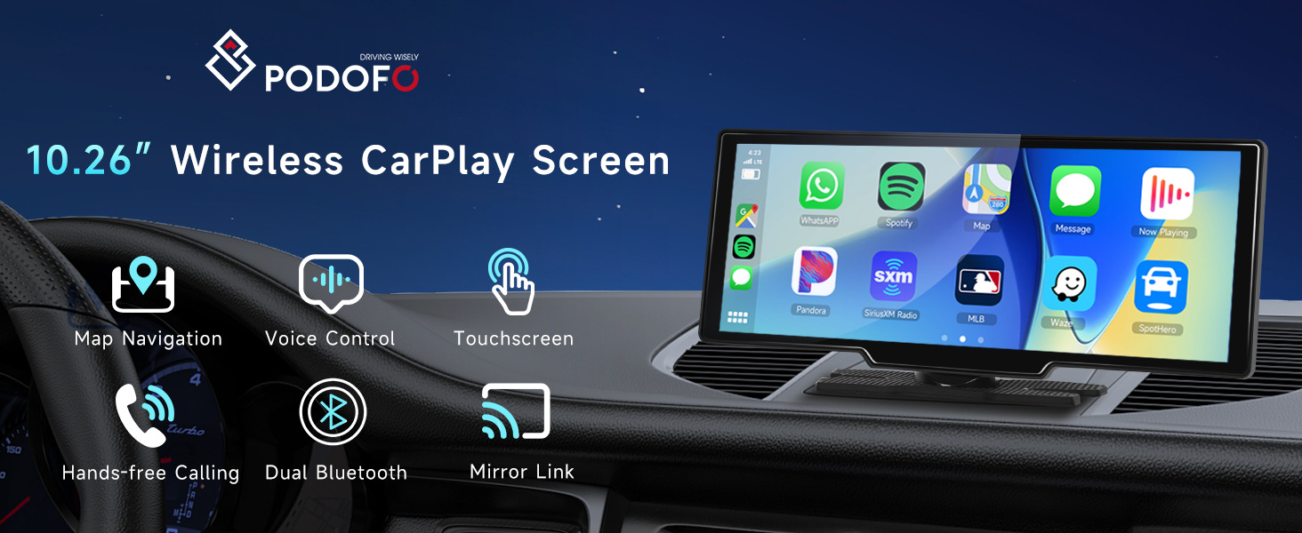 10.26inch Screen Carplay Voice Control Car Navigation Fm Radio Bluetooth Call Smart Car Wireless