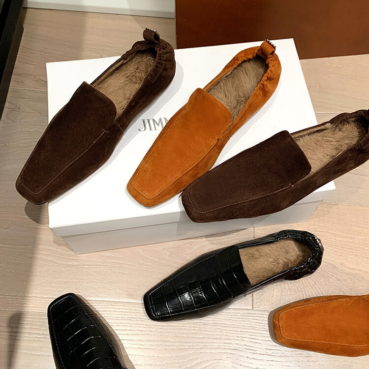Retro low shoes square toe flat