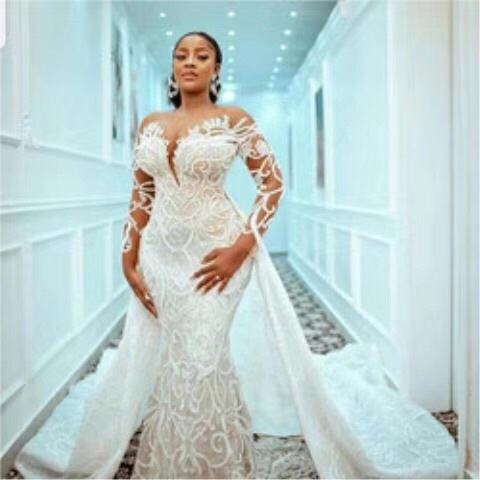 二合一新款婚纱修身显瘦鱼尾婚纱 可拆卸拖尾 wedding dress
