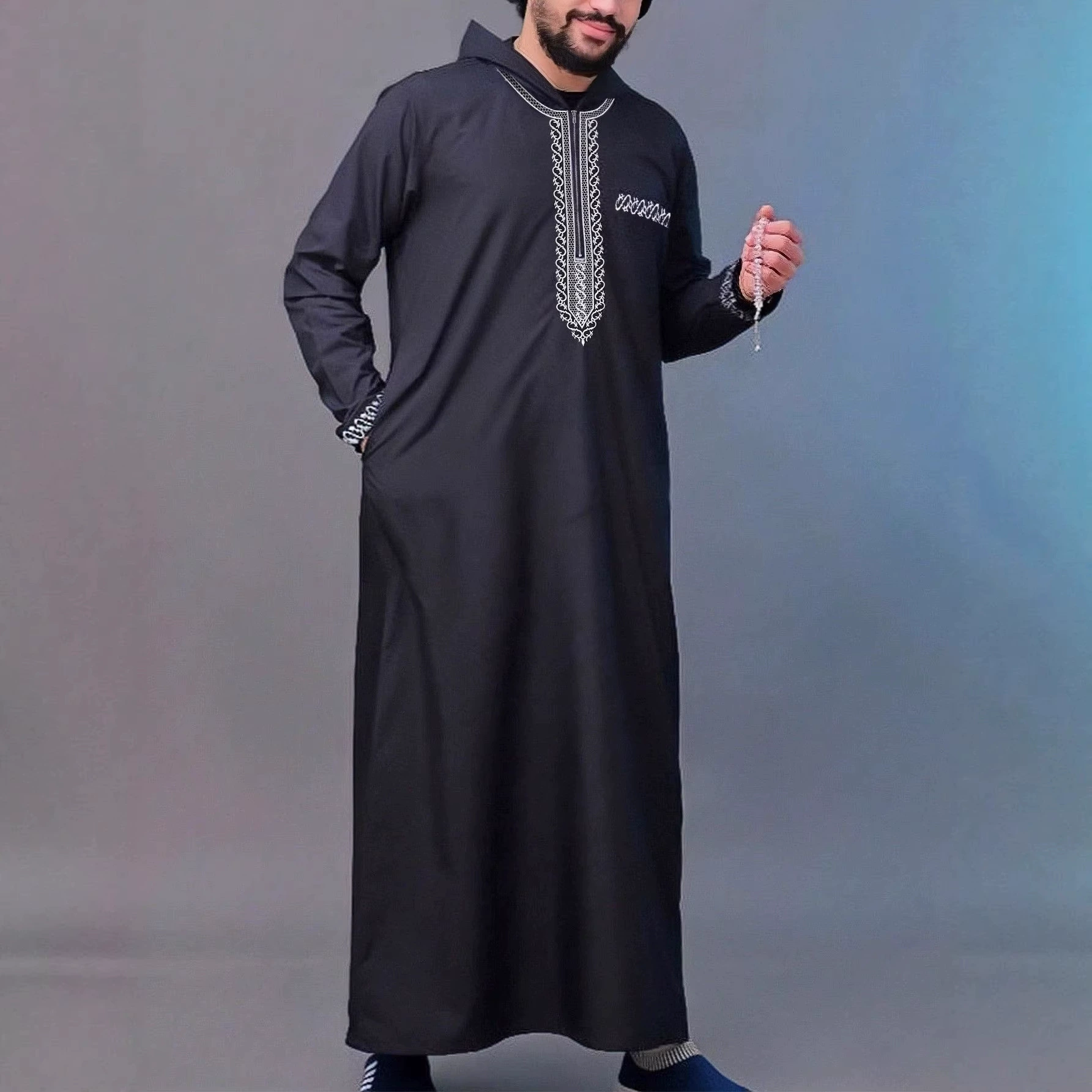 В наличии: Новинка весны 2026 – мужской свободный халат с капюшоном, роскошной вышивкой, длинными рукавами, в этническом стиле, традиционное ближневосточное длинное платье.