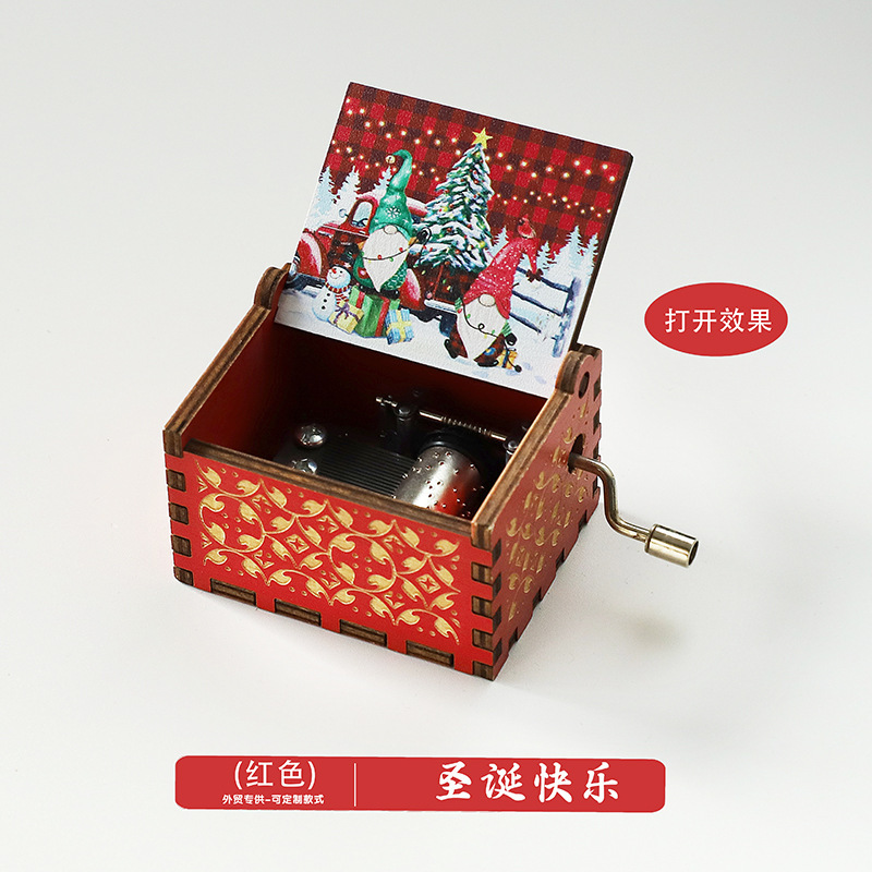 木製オルゴール置物クラシック彫刻手回し音楽ボックスクリスマス工芸品プレゼント現物|undefined