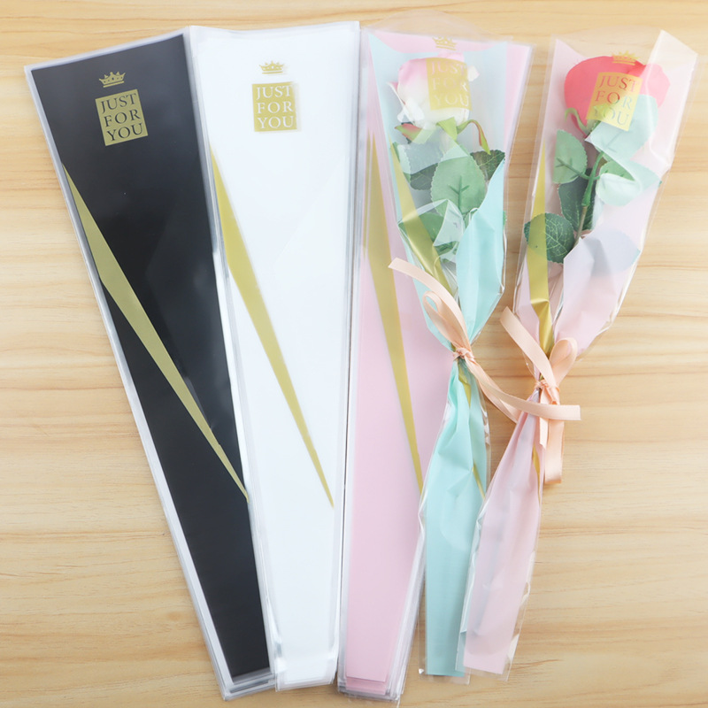Bolsa de Plástico OPP para Ramo de Flores con Diseño de Corona y Rosa Individual para el Día de San Valentín, Venta al por Mayor