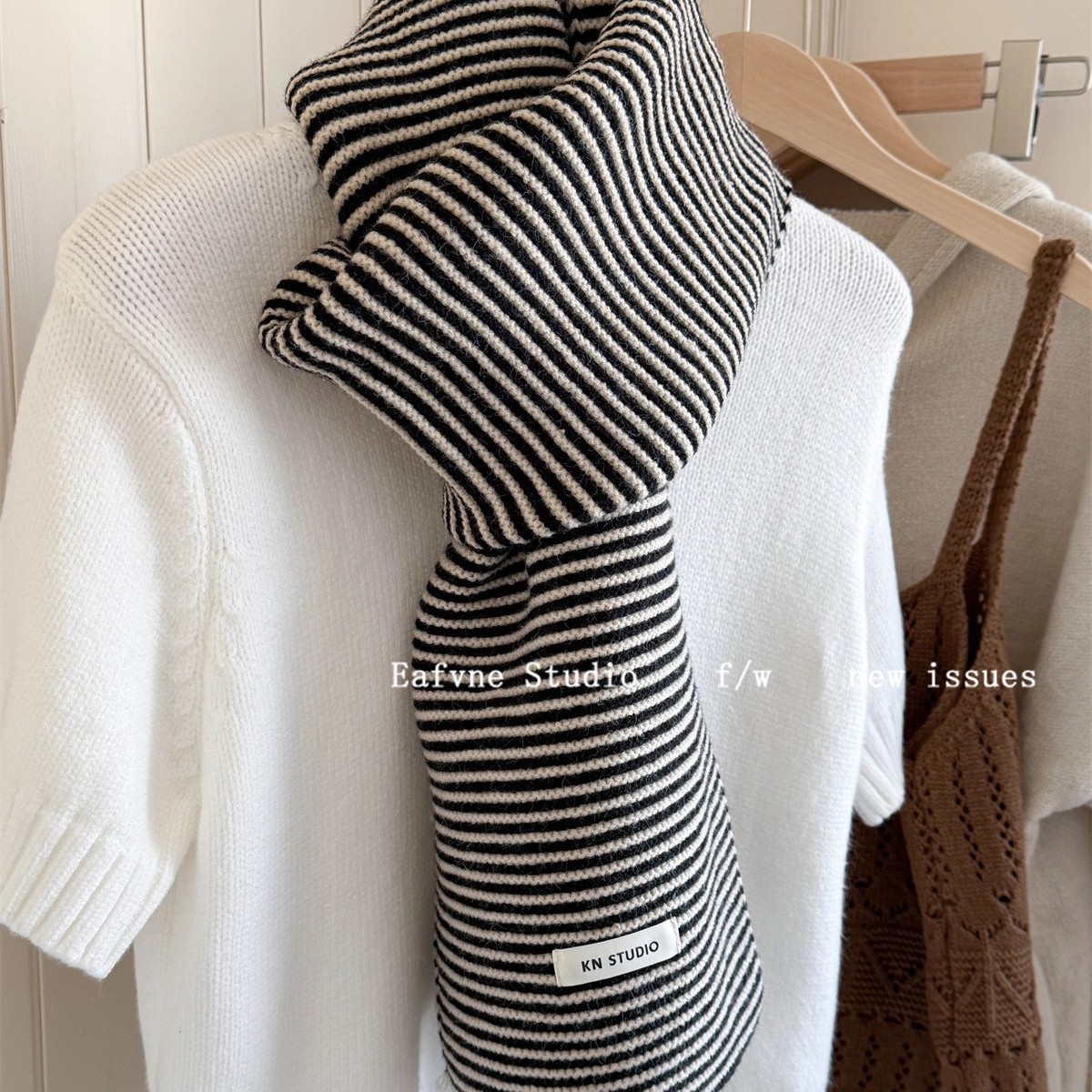 [Jun Jun] Color Matching Striped Sheep Wool Scarf Women's BYJUNJUN Autumn and Winter Joker Scarf Narrow Edition Small Scarf