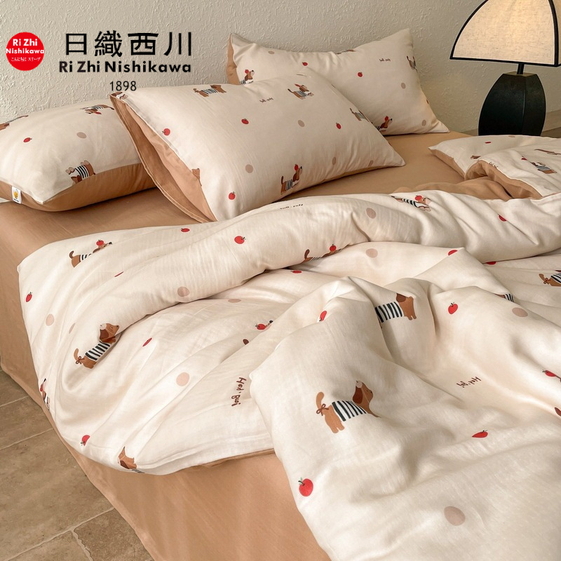 Export new lyocell 58% + cotton 42% double-layer yarn craft printing four-piece set soft waxy cool summer essential