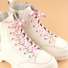 White Shoes with Lazy Tie, Versatile Sports Casual Flat Shoes for Men, Women, and Children, Canvas Shoes with Rope Print and Leopard Pattern Laces