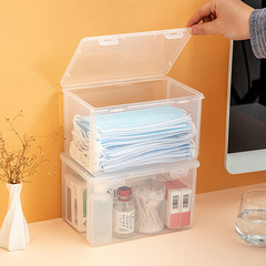 デスクトップ収納ボックス 透明薬収納ボックス 大容量PPプラスチック製 蓋付き マスク・フェイスマスク収納ボックス