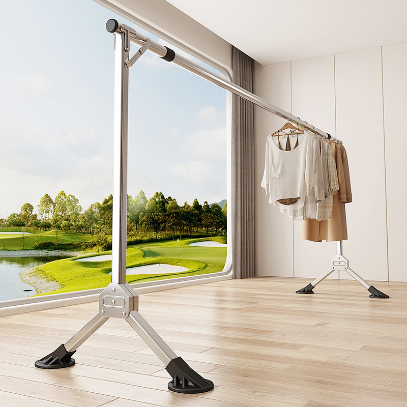 Folding Clothes Drying Rack Floor-Standing Household Indoor Clothes Drying Rack Balcony Telescopic Clothes Hanging Rod Dormitory Simple Clothes Hanger
