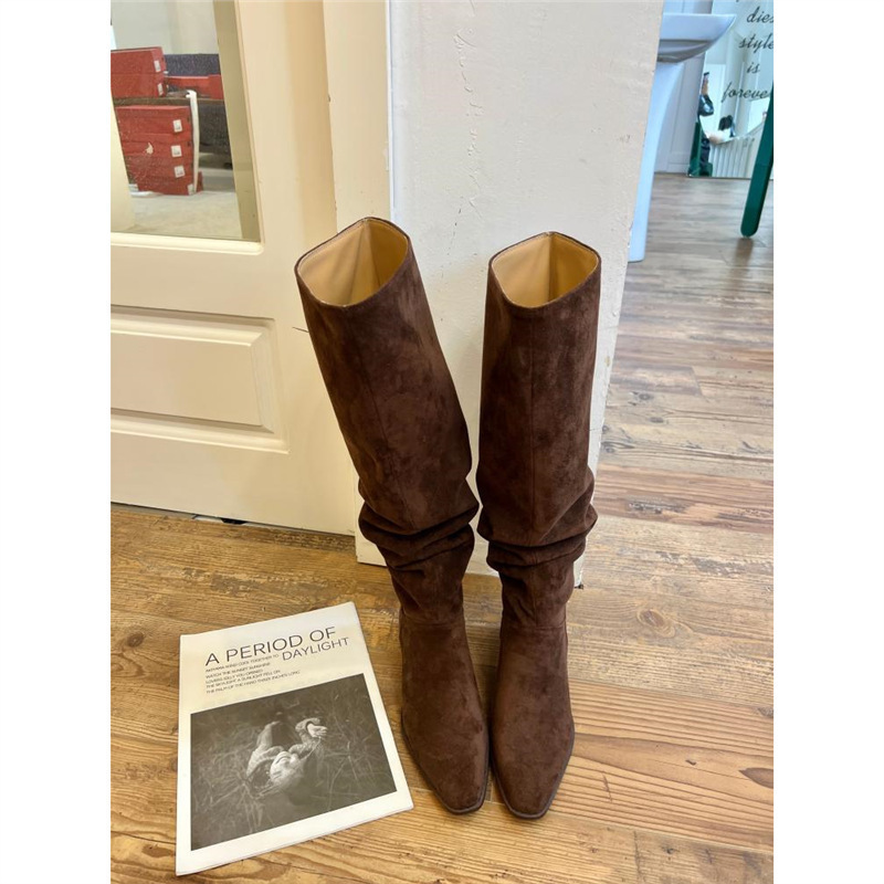 2026 Autumn/Winter New Coffee Color Stacked Boots Retro Wide-Calf High Boots Flat Sole Large Calf Circumference Slimming Long Boots Women's Boots 2026 Autumn/Winter New Coffee Color Stacked Boots Retro Wide-Calf High Boots Flat Sole Large Calf Circumference Slimming Long Boots Women's Boots