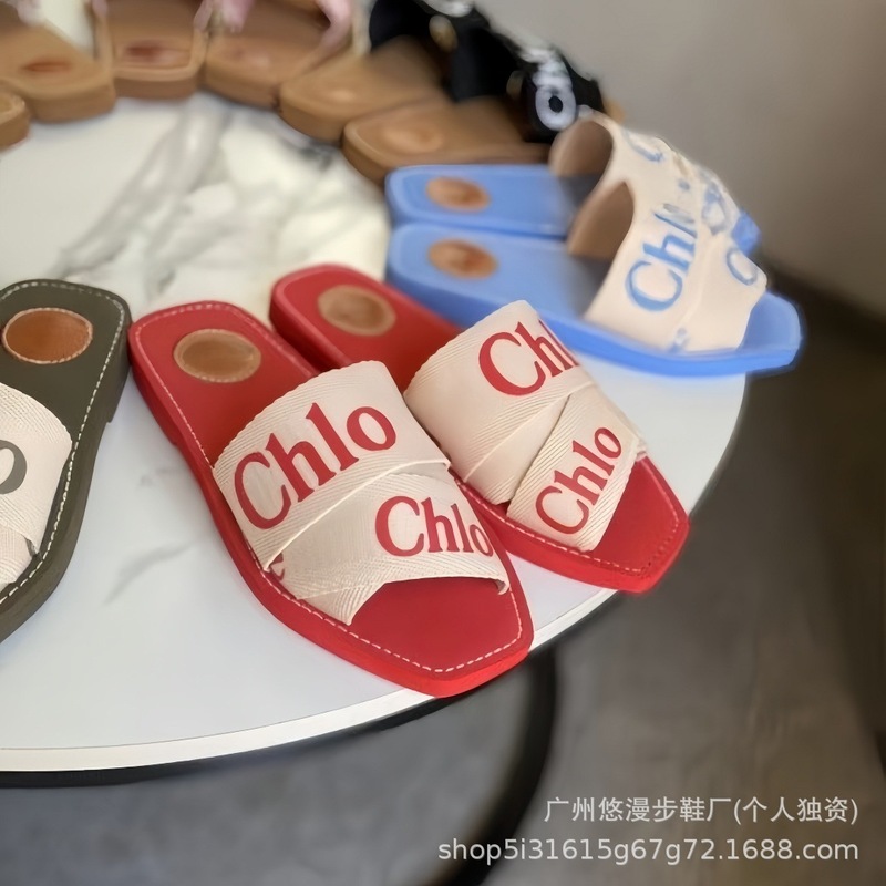 Chlo*罗马平底拖鞋女夏季时尚外穿防滑字母刺绣休闲沙滩一字凉拖|undefined