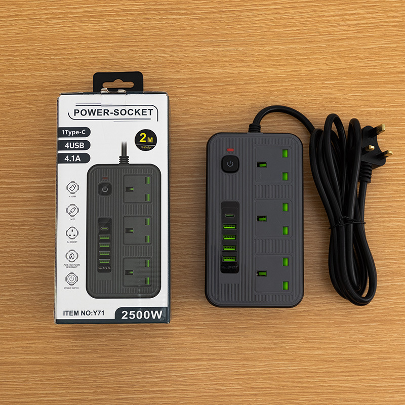 Y71# British Standard Ing Kong Dubai Arabia Saudita caja gris fondo negro 4USB + 1Type-c