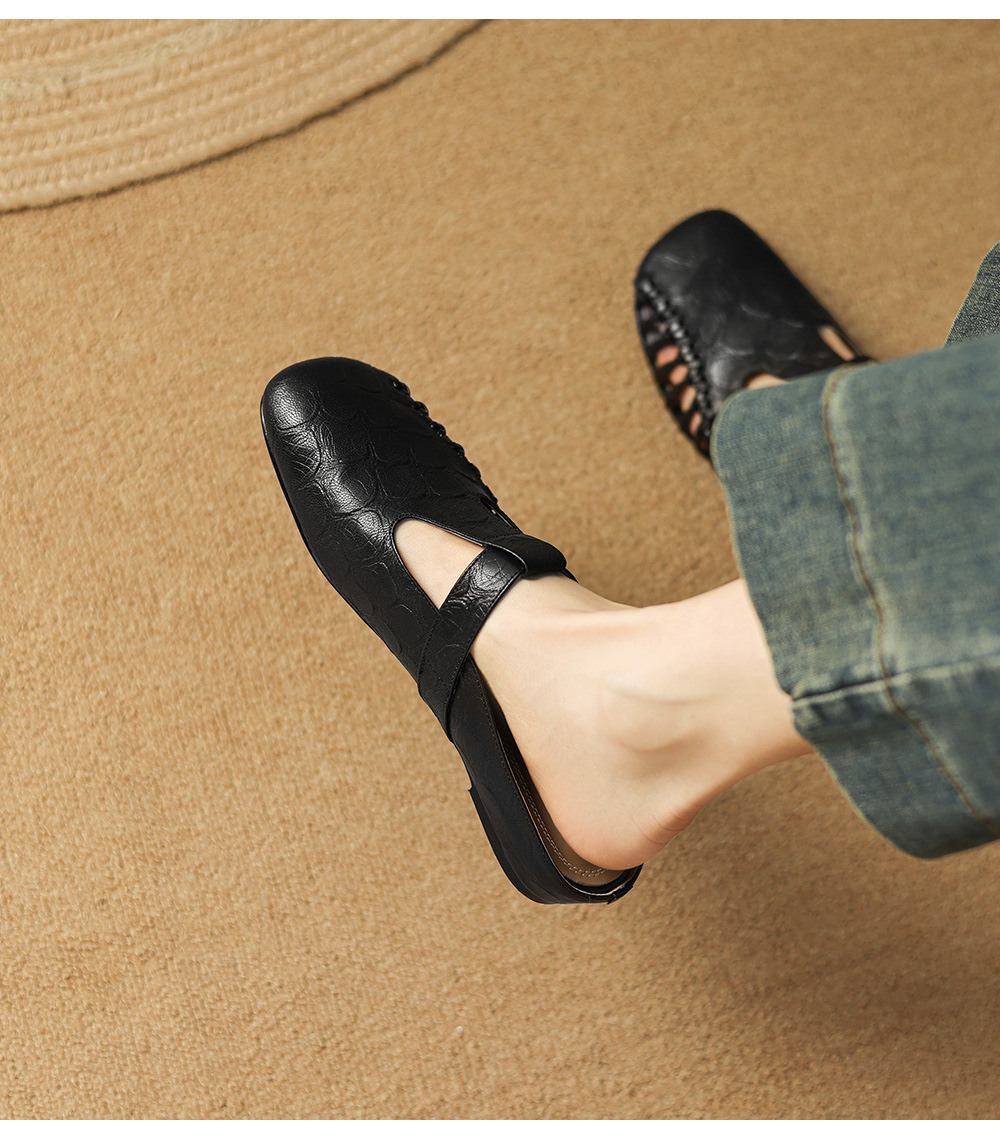 Dép nữ quai chữ T mũi nhọn kiểu vintage, đế bệt, size 34–41 — đen chi tiết 15