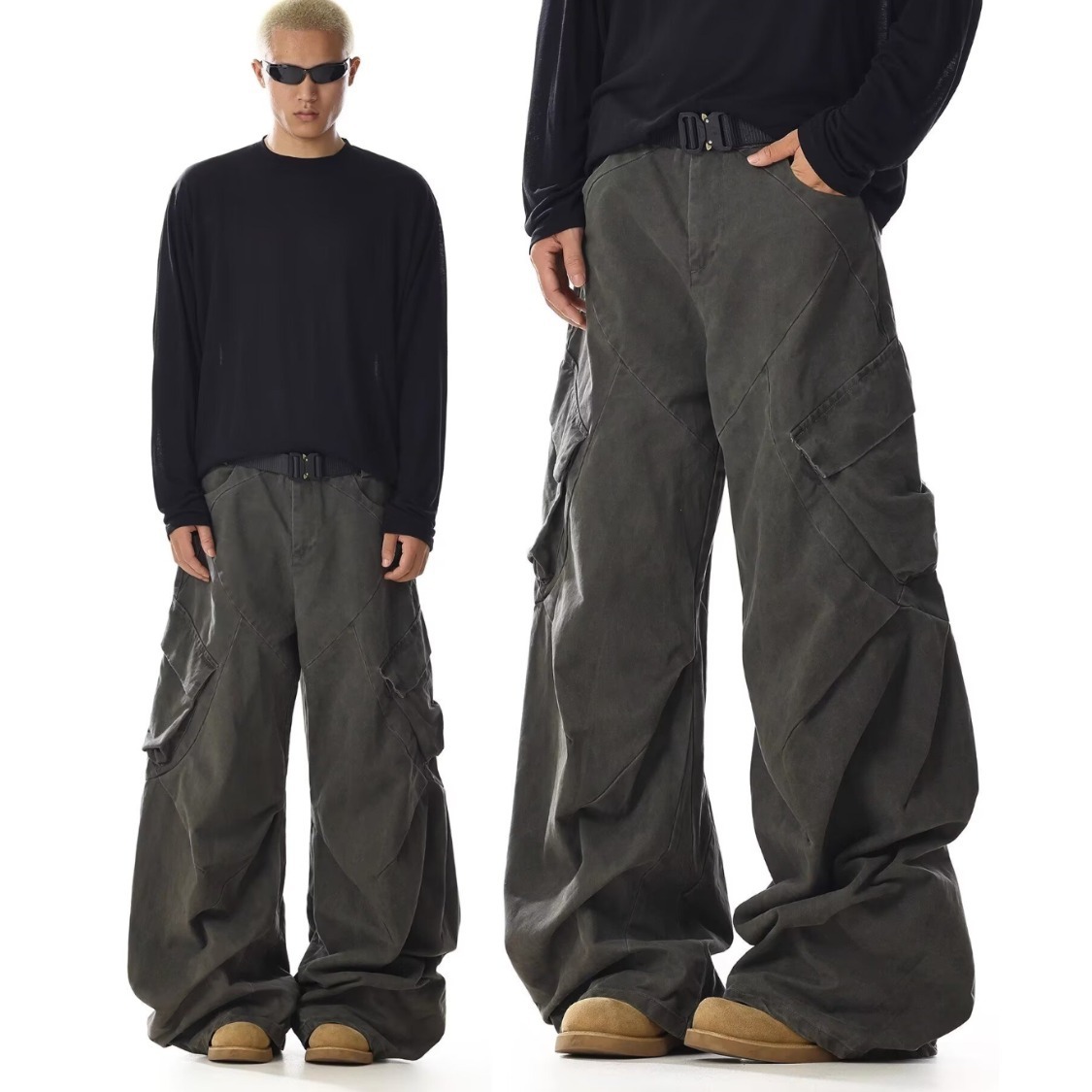 American Style Trendy Multi-Pocket Cargo Pants for Men, Autumn and Winter Vintage Loose Wide-Leg Straight Casual Long Pants