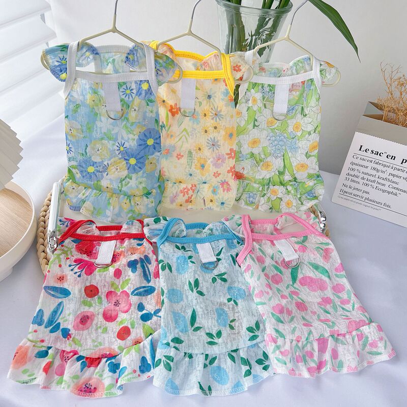 Pet Dog Cat Small Medium and Large Dog Cocky Golden Hair Summer New Breathable Strap Skirt Thin Clothes Pet Dog Cat Small Medium and Large Dog Cocky Golden Hair Summer New Breathable Strap Skirt Thin Clothes