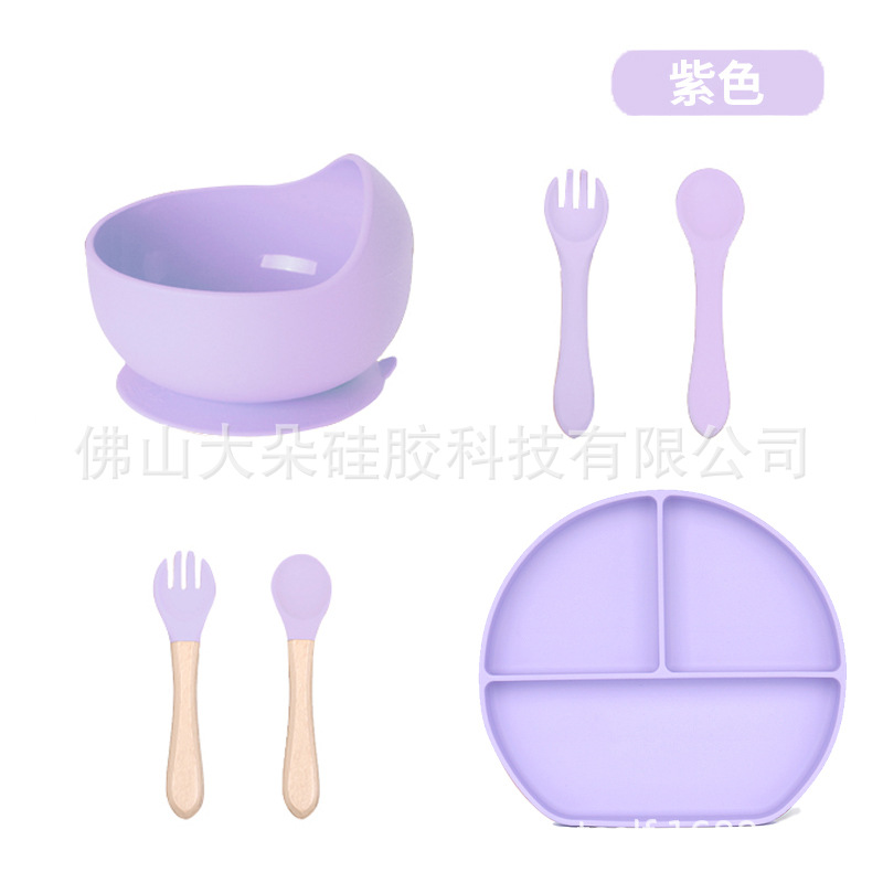 Precio bajo de la fábrica libre combinación de silicona bebé placa niños suplemento alimenticio tazón cuchara taza de agua babero traje