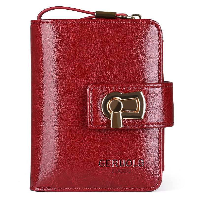 2025 nueva cartera de cuero corto para mujer, monedero de varias tarjetas, billetera con hebilla de gran capacidad, billetera coreana de piel de vaca