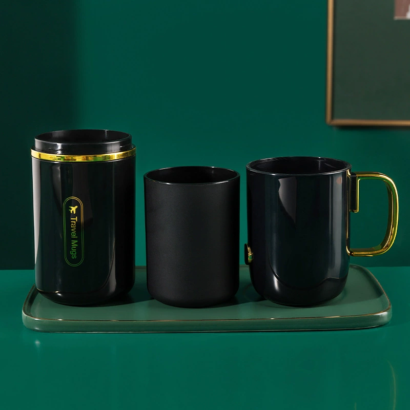 Travel Mouthwash Cup Set, PP with Gold Trim, 2‑ or 3‑Cup Portable Toothbrush Storage (22.5×8×7.5 cm)