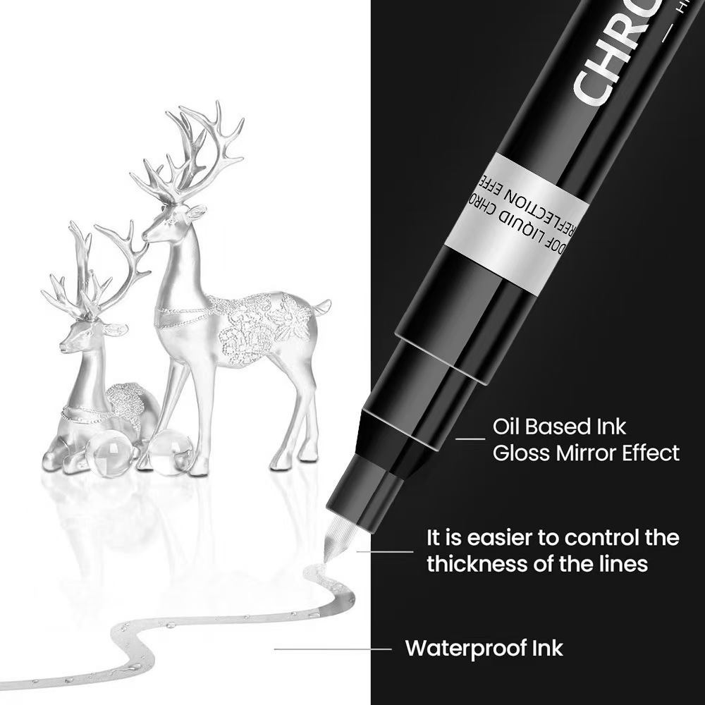 Chrome-Plated Pen, Electroplated Metal Marker Pen, Touch-Up Pen, Color Touch-Up Pen, Waterproof, Non-Fading Signature Pen, Metal Touch-Up Pen