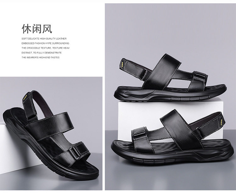 Dép sandal nam da bò đi biển quai dán đế dày mềm — Màu nâu, màu đen chi tiết 21