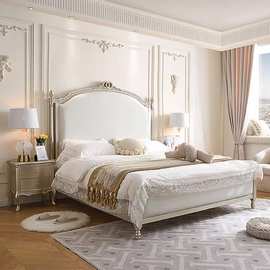 法式轻奢床美式高端公主床法式主卧双人床软包背靠欧式橡木实木床