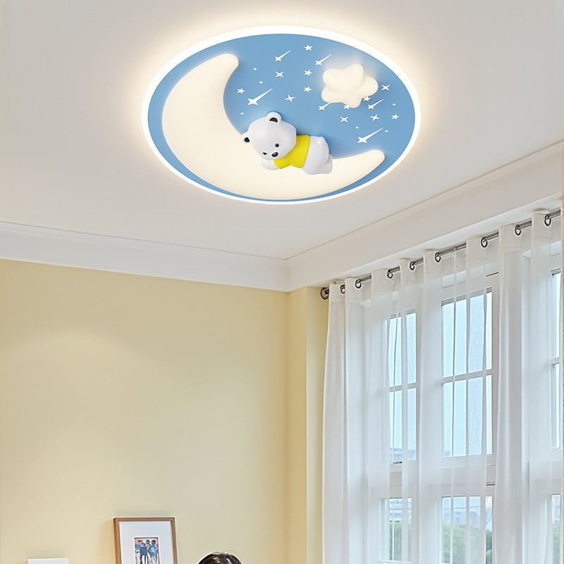 Habitación de niños dormitorio crema viento dibujos animados creativos conejo estrellas cálidas lámparas de protección de ojos de la casa de princesas 709L