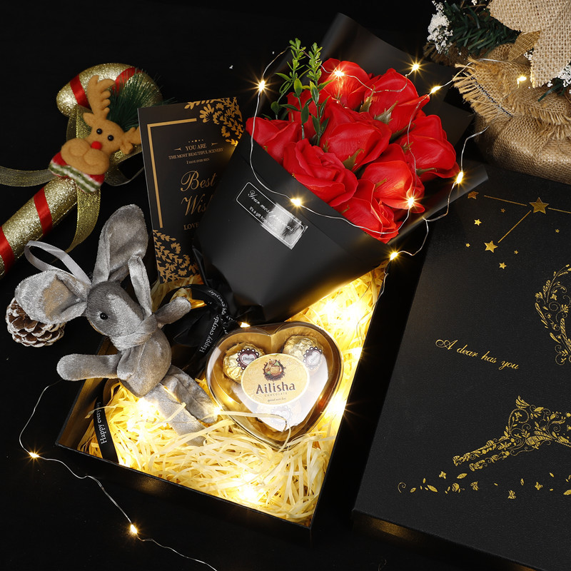 Acción de Gracias de Navidad de chocolate creativo Rosa jabón ramo caja de regalo para hombre novia esposa novias regalo de vacaciones