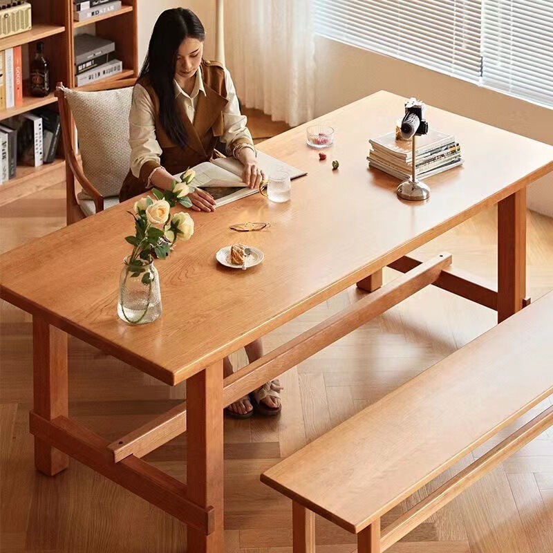 North American Cherry Wood Study Desk Japanese-style Large Bench Workbench Red Oak Log Long Table Home Dining Table
