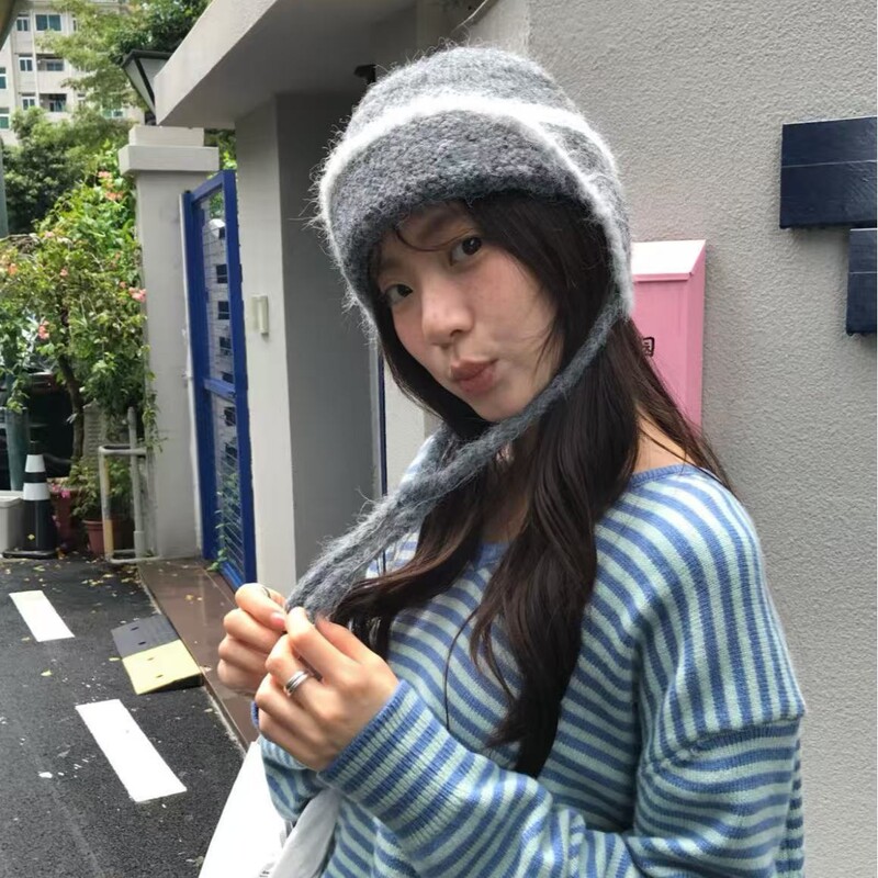 韩系ins拼色边毛绒保暖飞行帽复古百搭可爱护耳雷锋套头帽女新款|undefined